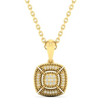 Diamond Cushion Medallion Vintage Pendant Necklace in 14k Yellow Gold (0.05ctw)