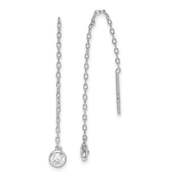 Sterling Silver Rhodium-plated CZ Chain Threader Earrings