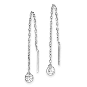 Sterling Silver Rhodium-plated CZ Chain Threader Earrings