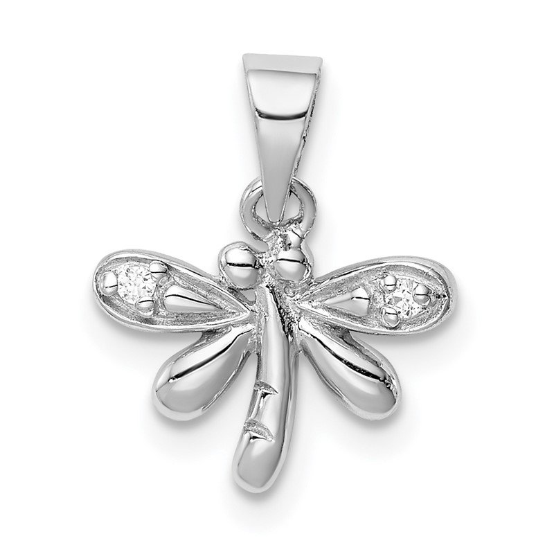 Sterling Silver Rhodium-plated CZ Dragonfly Pendant 