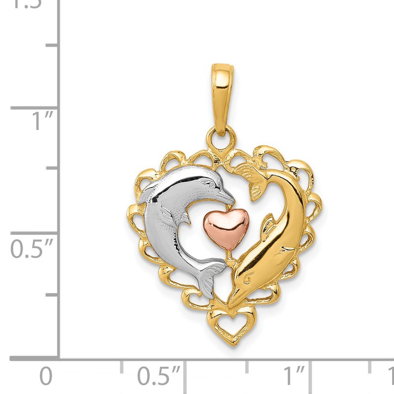 14k Two-Tone and Rhodium Hearts Pendant 