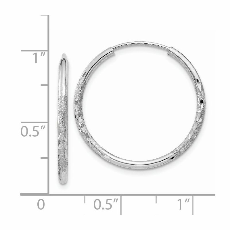 14kt White Gold 1.5mm Diamond-cut Endless Hoop Earrings 