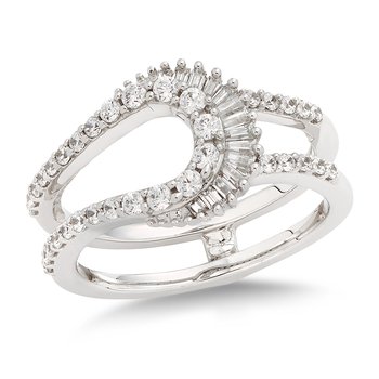 White gold, loop-style, round and baguette diamond insert