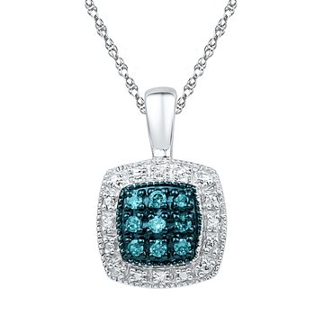 0.08 CTTW Silver with BLUE & WHITE Diamond Pendant