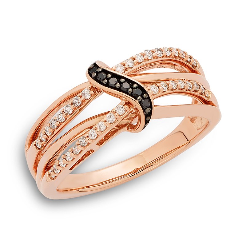 Rose gold diamond fashion ring with black and brilliant diamonds