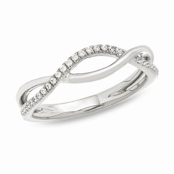 White gold, curved diamond stackable band with split shank