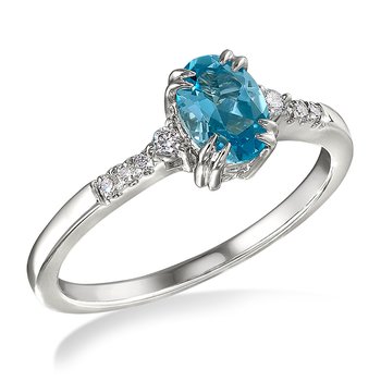 White gold, oval genuine blue topaz and diamond fashion ring