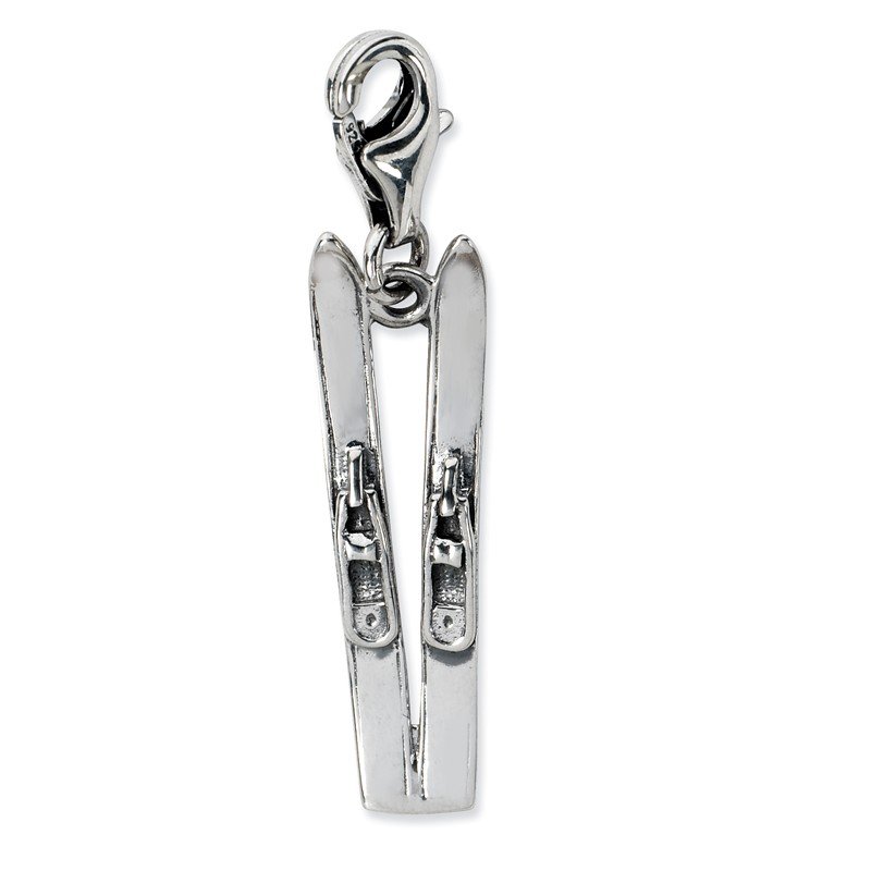 Amore La Vita Sterling Silver Antiqued Skis with Lobster Clasp Charm 