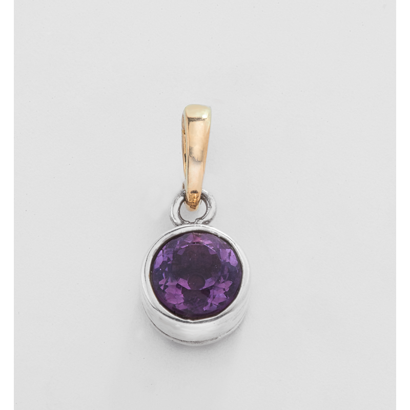Alisa VHP 593 FA Round Amethyst Traversa Sterling Pendant with Yellow Gold Bail VHP 593 FA