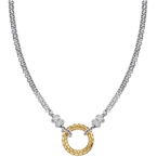 Alisa VHN 1409 D Open Yellow Gold Traversa Circle with Double Diamond Rondelles Sterling Necklace VHN 1409 D
