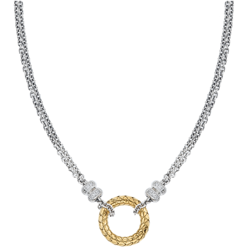 VHN 1409 D Open Yellow Gold Traversa Circle with Double Diamond Rondelles Sterling Necklace