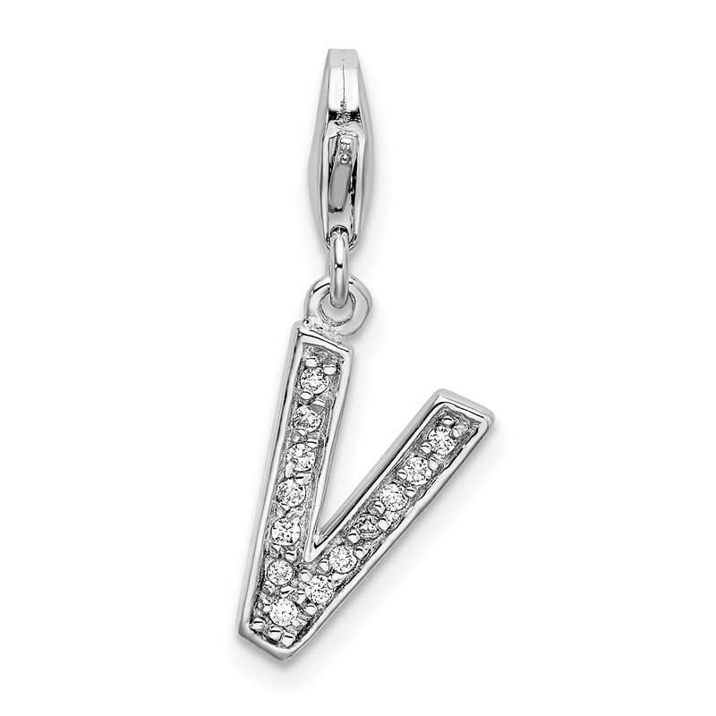 Amore La Vita Sterling Silver CZ Letter V with Lobster Clasp Charm 