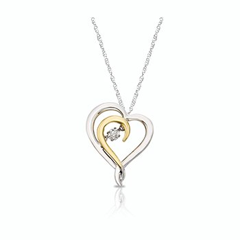 Two-tone gold, double heart pendant with twinkling diamond