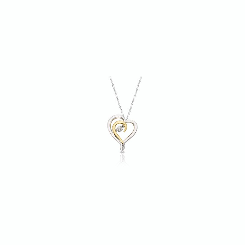 Two-tone gold, double heart pendant with twinkling diamond