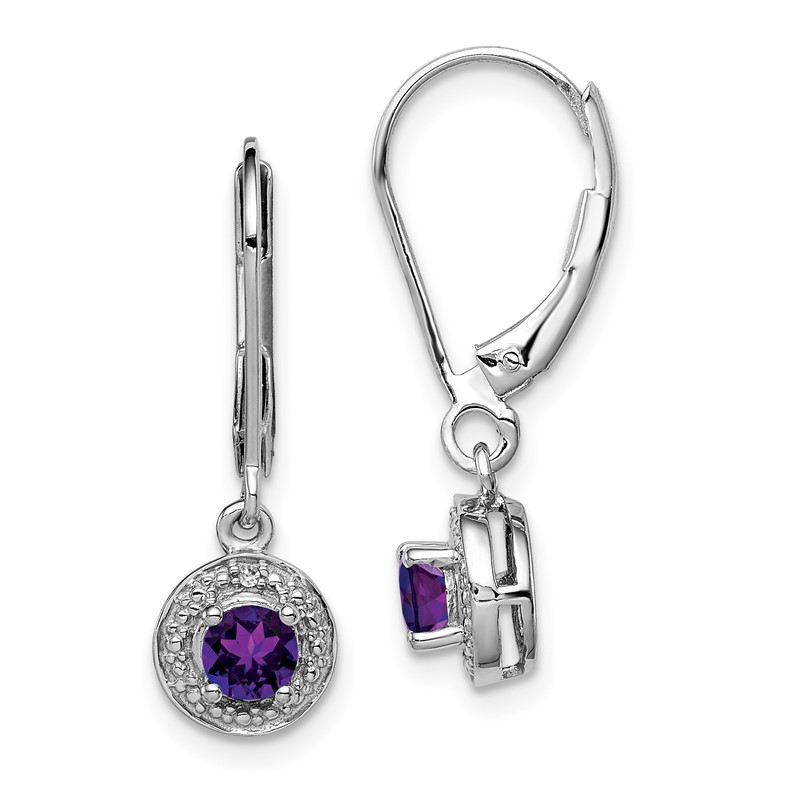 FB Jewels Solid 925 Sterling Silver Rhodium-Plated Amethyst And Diamond Earrings
