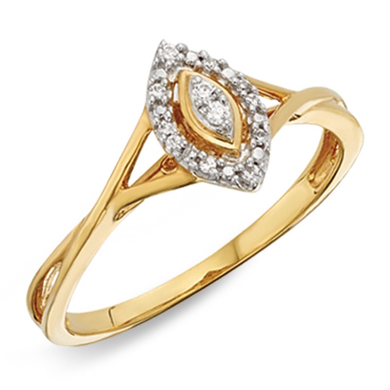 Yellow gold, marquise-shaped diamond halo engagement ring