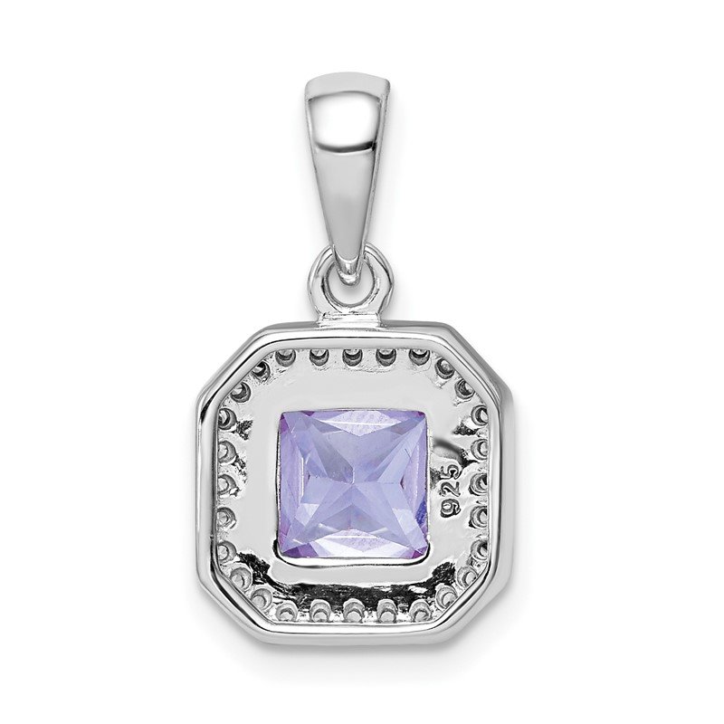 Sterling Silver Rhodium Plated Purple & Clear CZ Pendant 