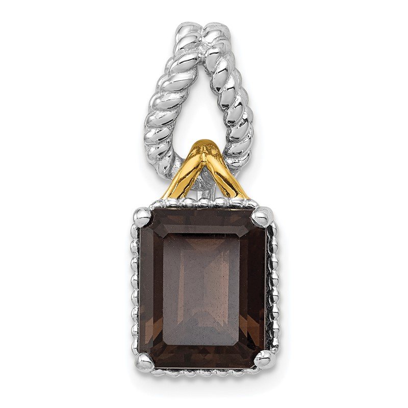 Perfect Jewelry Gift Sterling Silver w/ Flash Gold-plate Accent Smoky Quartz Pendant 