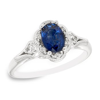 Beatrice white gold and vintage-inspired oval sapphire and diamond engagement ring