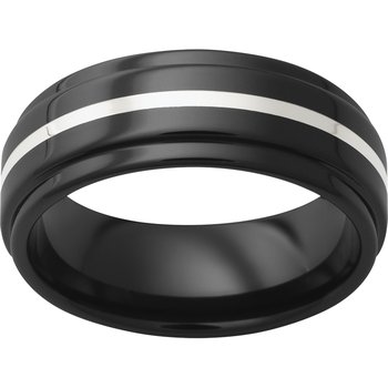 Black Diamond Ceramic™ Flat Band with Grooved Edges and a 1mm Sterling Silver Inlay