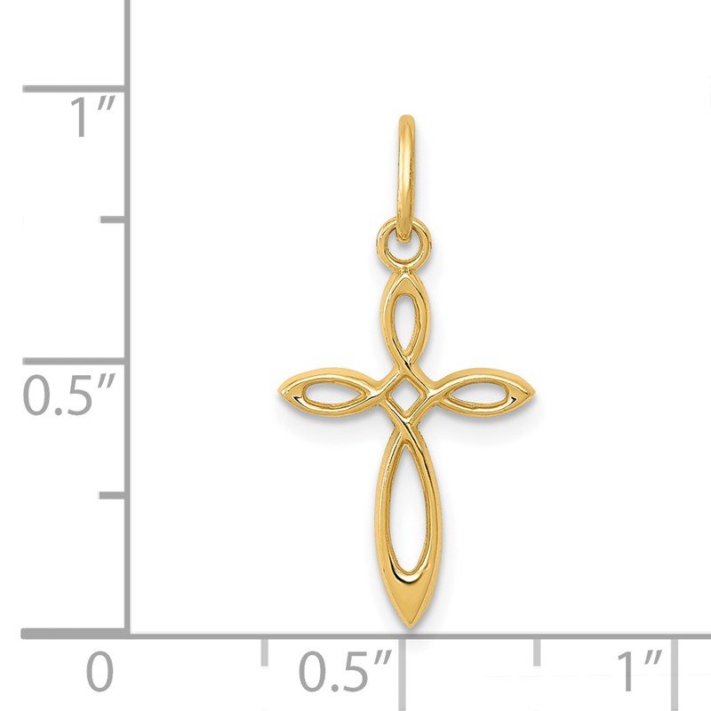 14k White Gold Polished Small Ribbon Cross Pendant 