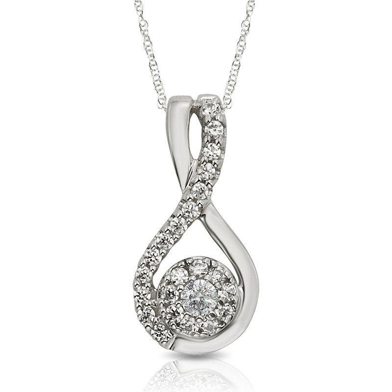 White gold twist pendant with round center diamond cluster