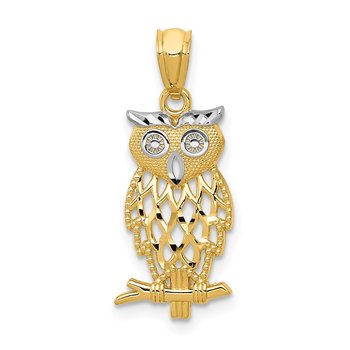 14k w/ Rhodium Owl Pendant