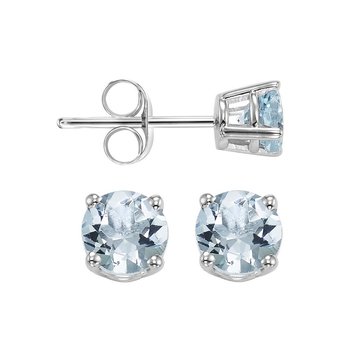 Four Prong Aquamarine Studs in 14K White Gold (3 MM) 