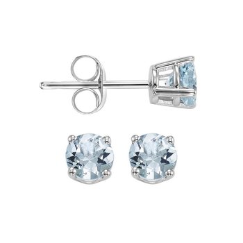 Four Prong Aquamarine Studs in 14K White Gold (3 MM) 