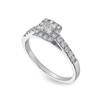 White gold princess-cut diamond halo engagement ring