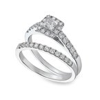 White gold princess-cut diamond halo bridal set