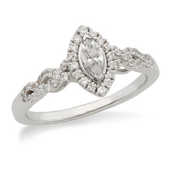 White gold, marquise-shape  diamond halo engagement ring