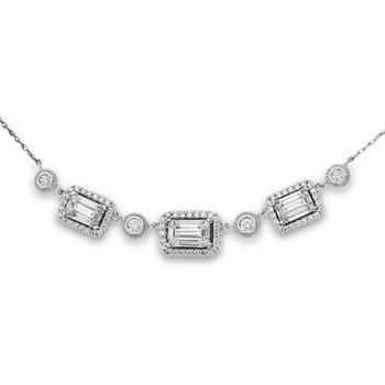White gold, straight baguette and round diamond necklace