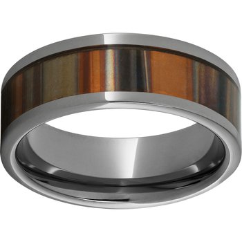 Rugged Tungsten™ 8mm Pipe Cut Band with Orange Patina Copper Inlay