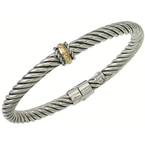 Alisa VHB 395 Wide Single Yellow Gold Rondelle Station Sterling Twisted Cable Spring Bangle Bracelet VHB 395