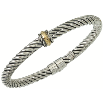 VHB 395 Wide Single Yellow Gold Rondelle Station Sterling Twisted Cable Spring Bangle Bracelet
