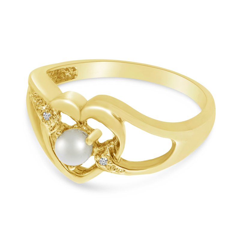 14k Yellow Gold Freshwater Cultured Pearl Heart Ring 