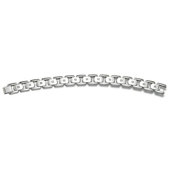 Stainless steel link bracelet with round, simulated diamonds