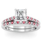 Cathedral Channel Set Ruby & Diamond Engagement Ring with Matching Wedding Band