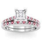 Cathedral Channel Set Ruby & Diamond Engagement Ring with Matching Wedding Band