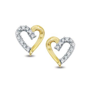 Two-tone gold diamond heart stud earrings