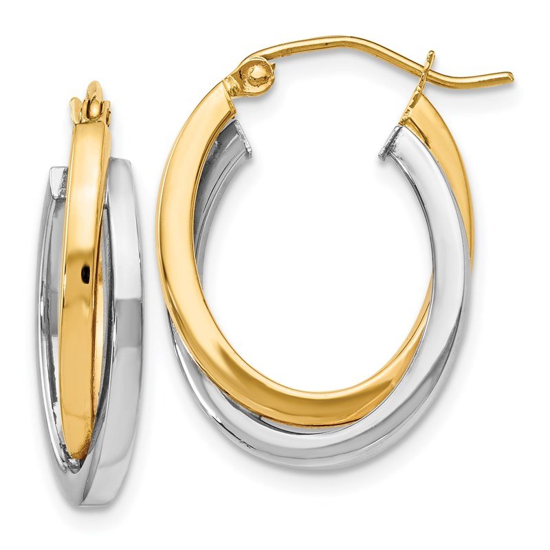4mm x 20mm Solid 14k Gold Two-Tone Polished Oval Hoop Earrings 