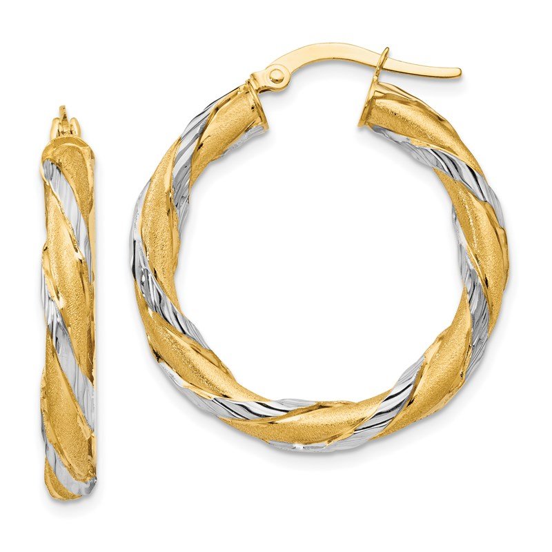 Leslie's 14k Yellow Gold with Rhodium Polished & Satin Hoop Earrings 