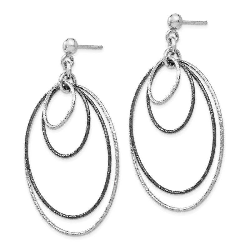 Leslies Sterling Silver and Ruthenium Plated Dia-Cut Post Hoop Earrings 