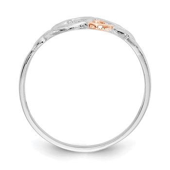 14K White and Rose Gold-Plated Polished Hearts and Leaves Ring