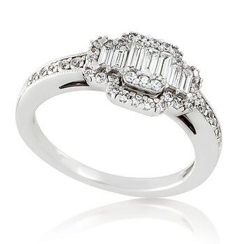 White gold, baguette and round diamond ring