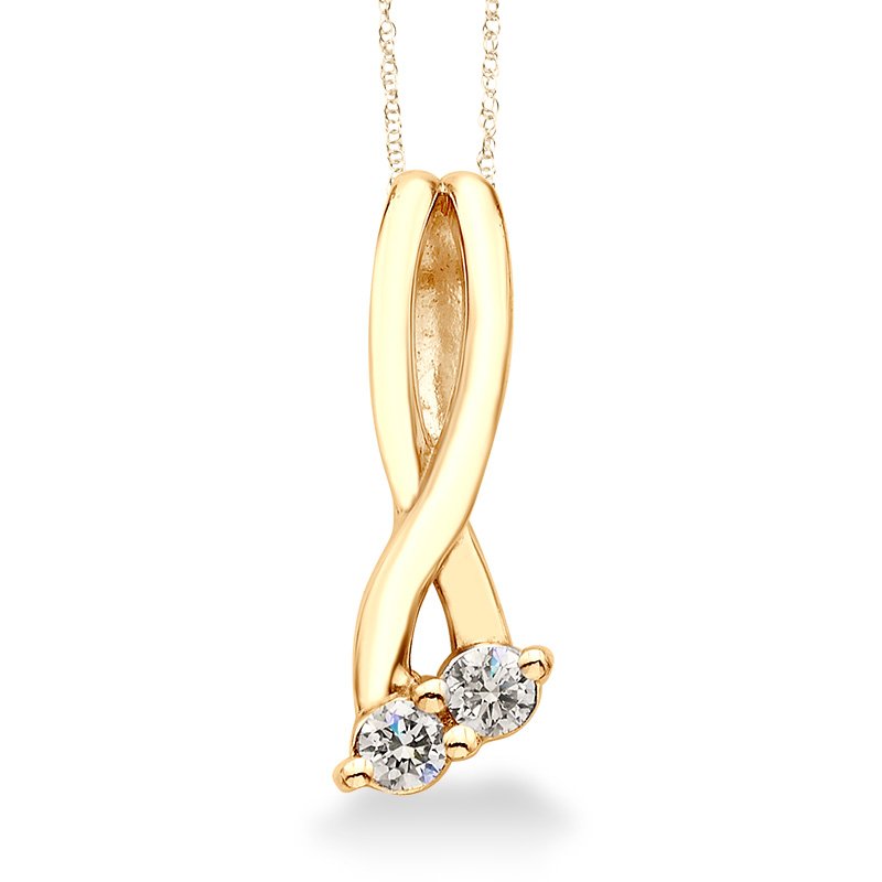 Yellow gold, petite two-stone diamond twist pendant