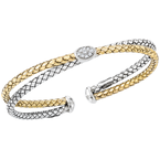 Alisa VHB 1335 D Twisted Yellow Gold & Sterling Double Traversa Single Oval Diamond Station Cuff Bracelet