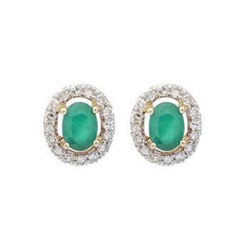 Diamond Halo and Emerald Prong Set Earrings in 10K White Gold (1/100 ct. tw.)