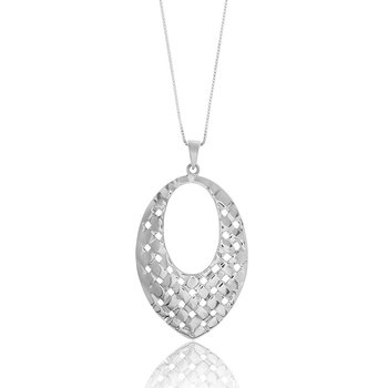 Sterling silver hammered design, oval fashion pendant necklace